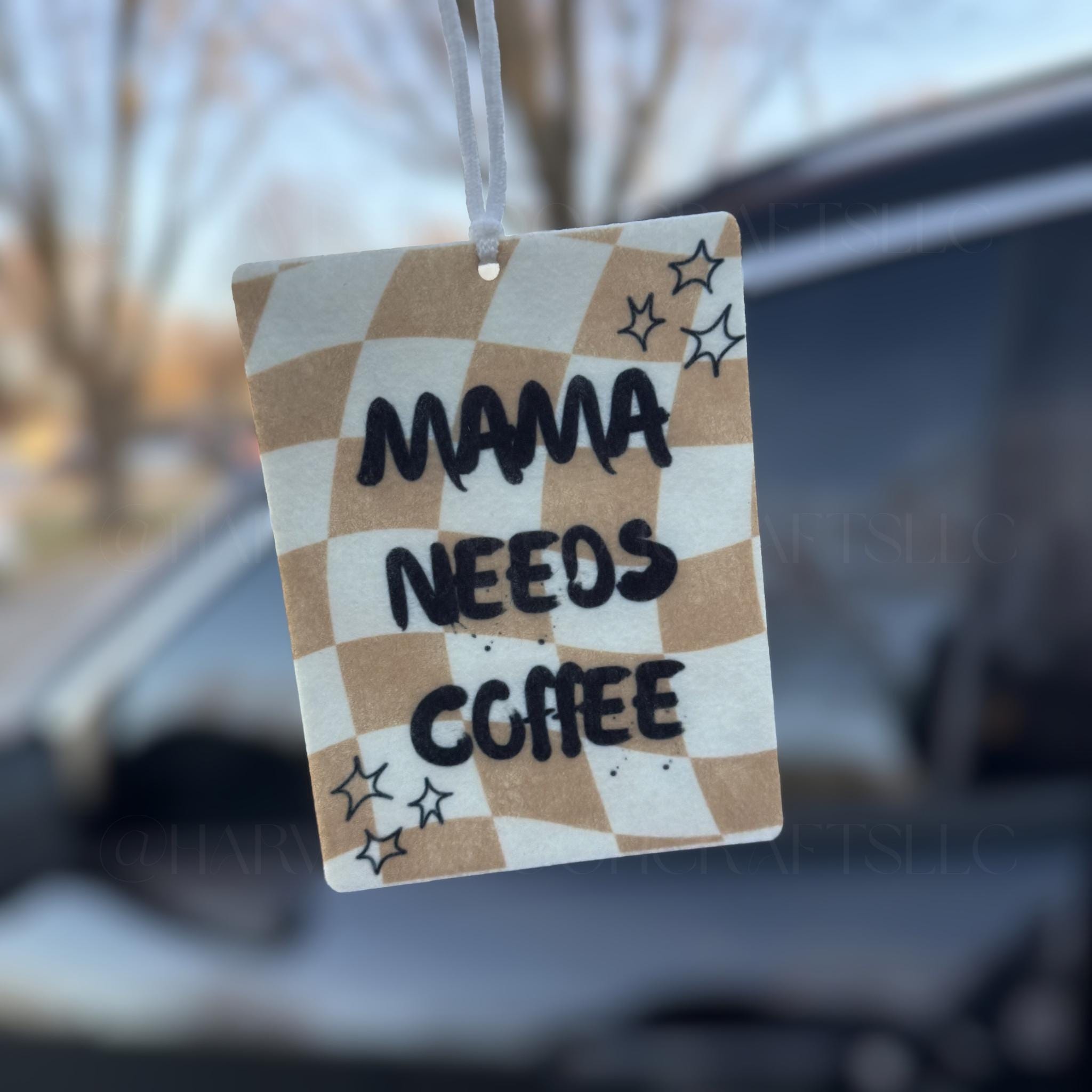 Mama Needs Coffee Car Accessory Set | Air Freshener Freshie and Car Coaster Bundle