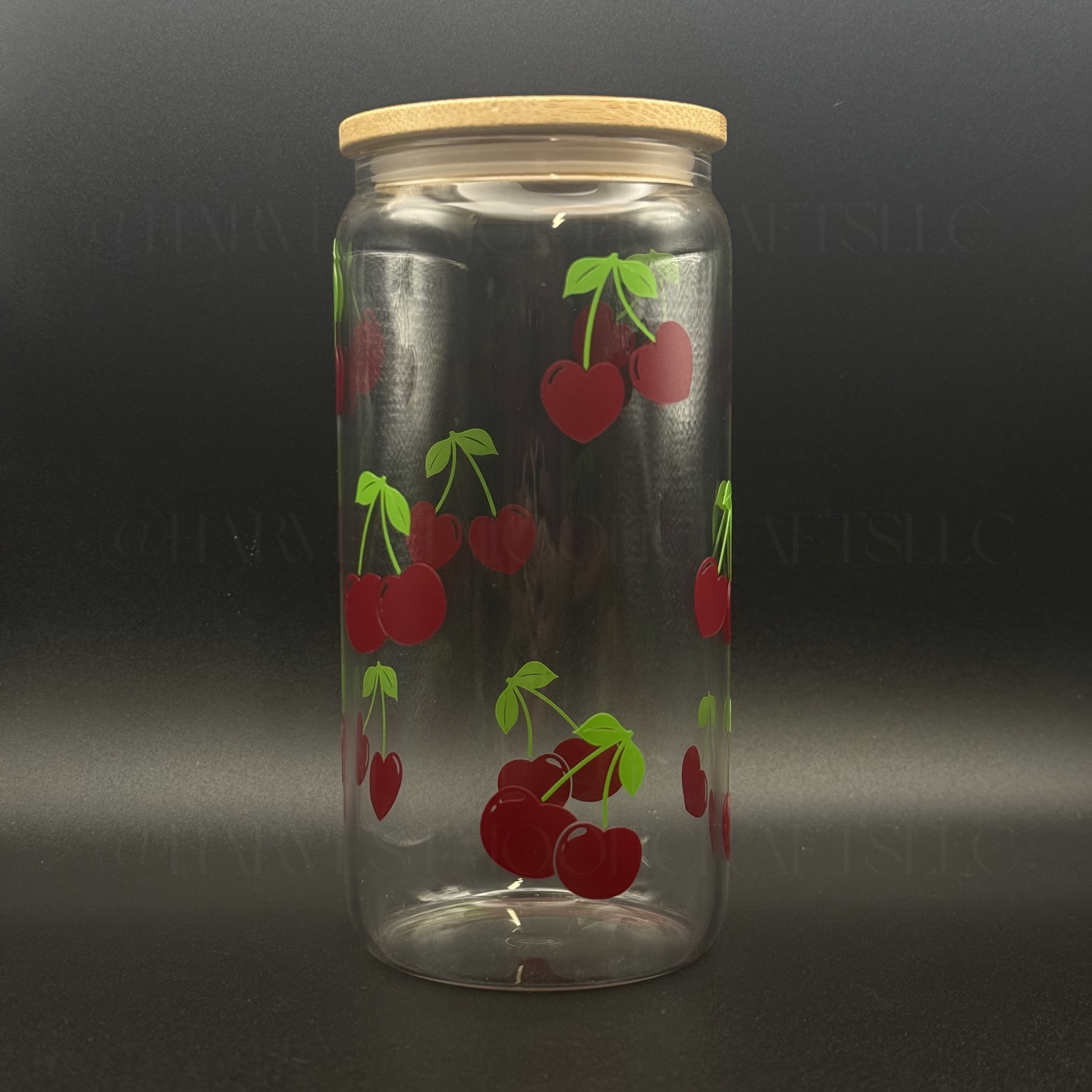 Heart Cherry Glass Can Iced Coffee Cup with Bamboo Lid 16oz