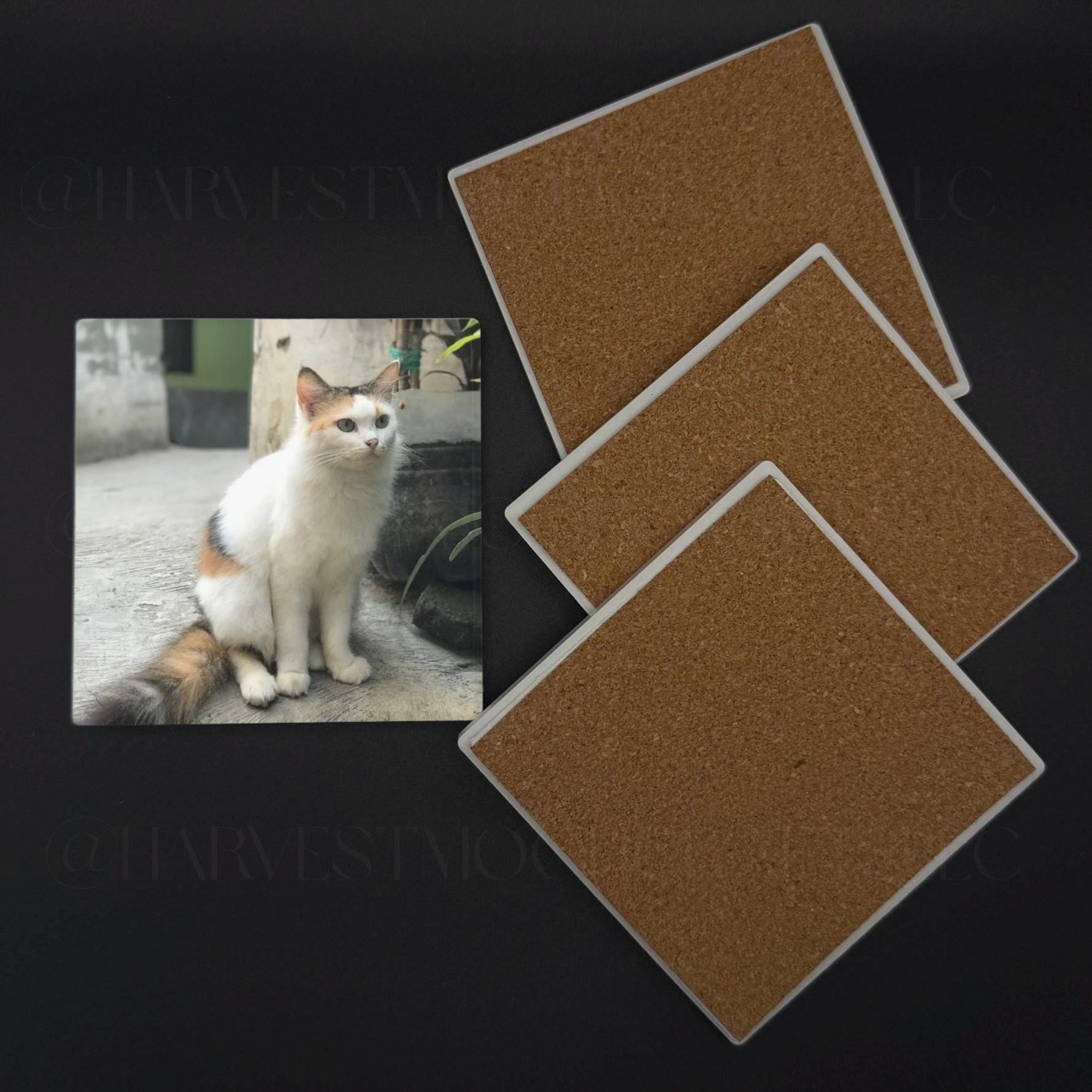 Personalized Photo Ceramic Coasters with Cork Backing Set of 4
