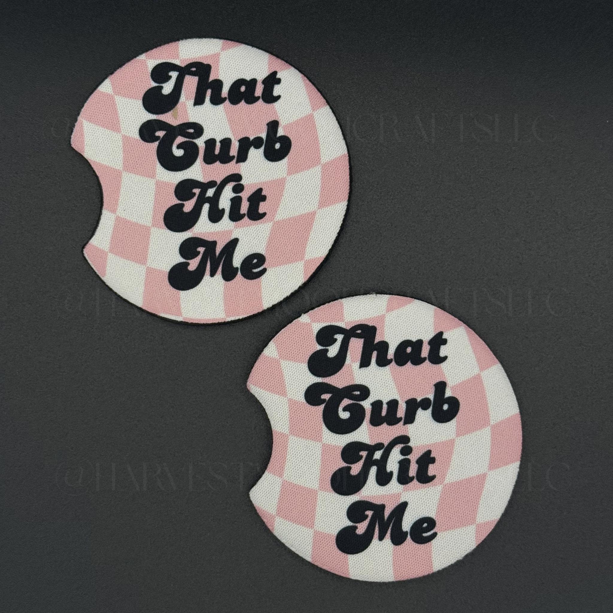 That Curb Hit Me Car Air Freshener and Coaster Set | Pink Checkered Car Accessories Bundle