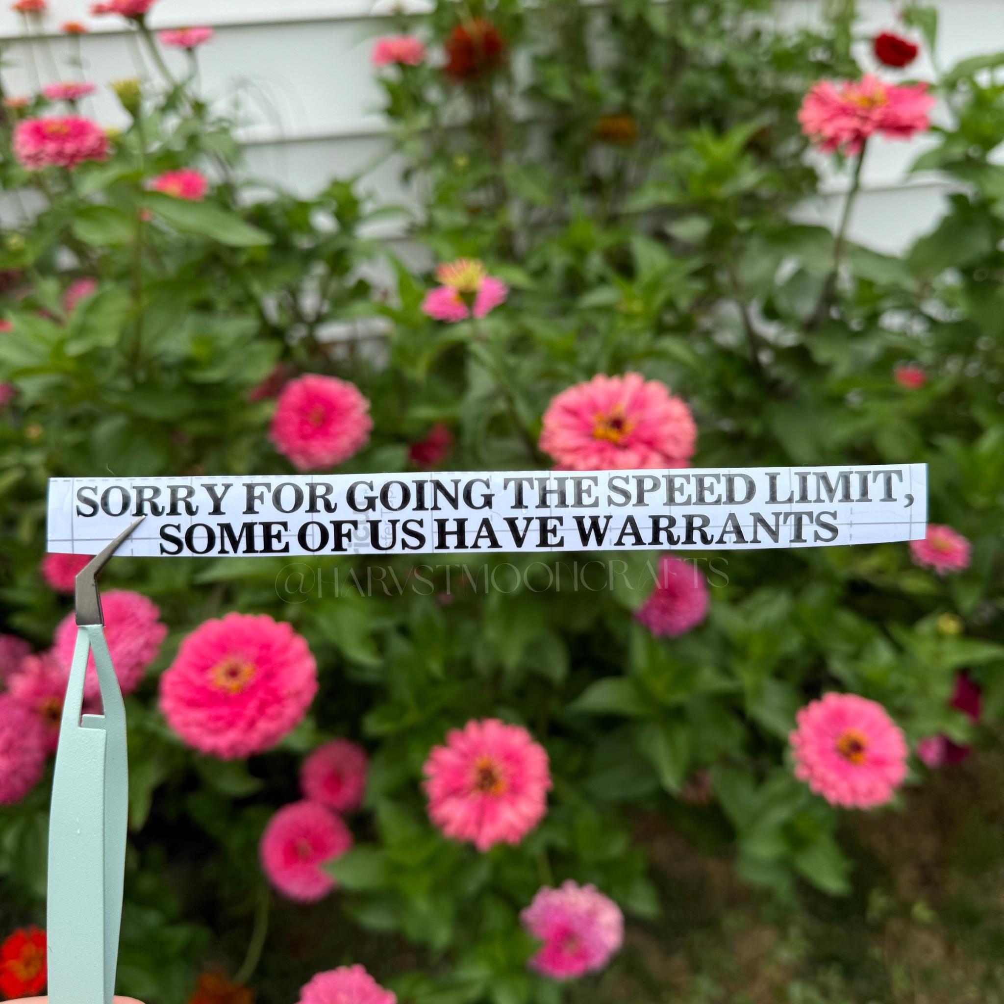 Sorry For Going The Speed Limit Some Of Us Have Warrants Vinyl Car Decal