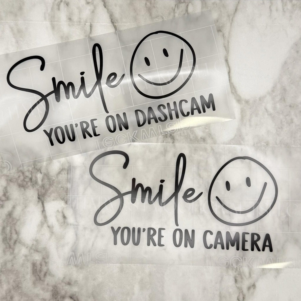 Smile You’re On Camera, Smile You’re On Dashcam, Funny Bumper Sticker, Vinyl Door Decal, Car Accessories, Front Door Home Protection Sticker