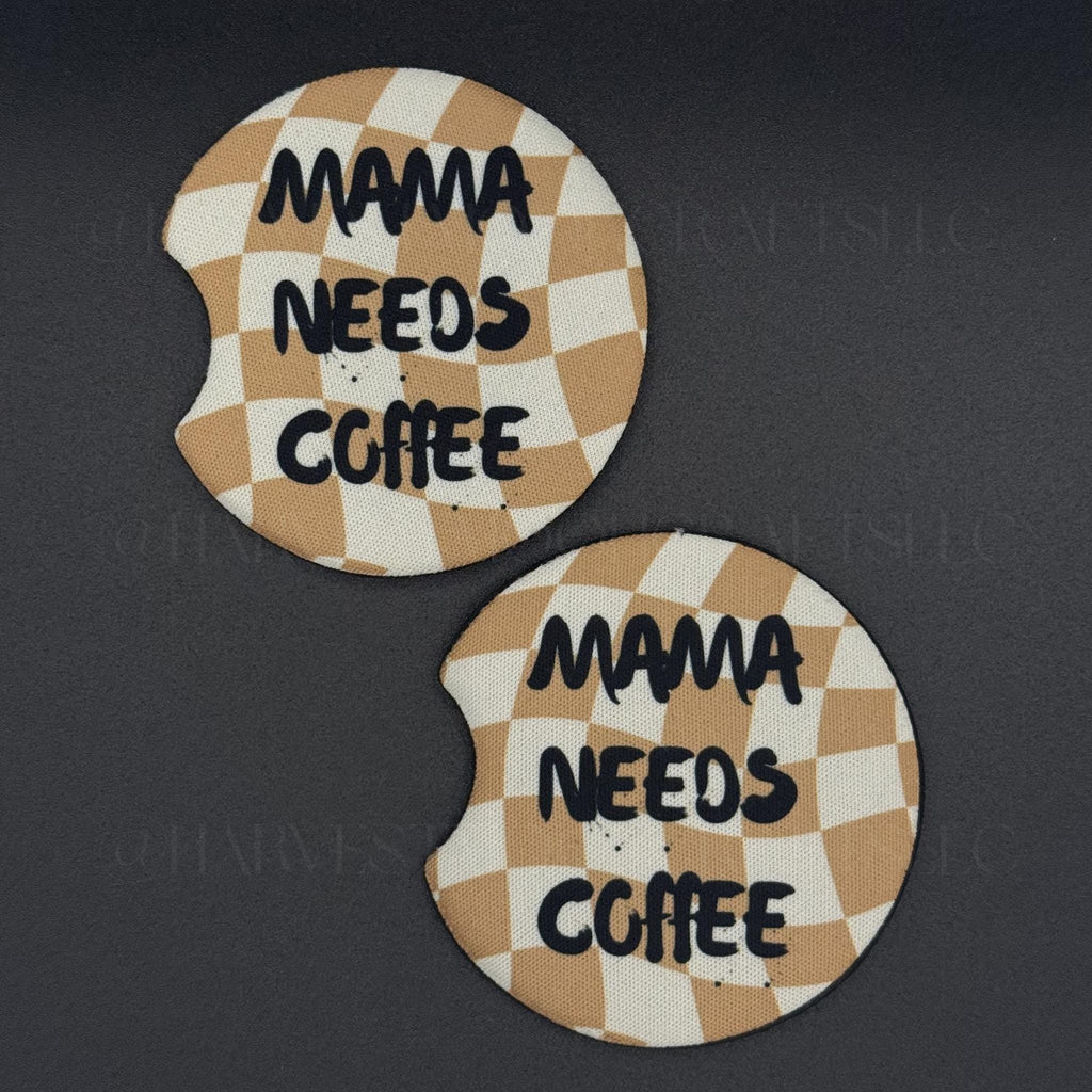 Mama Needs Coffee Car Accessory Set | Air Freshener Freshie and Car Coaster Bundle