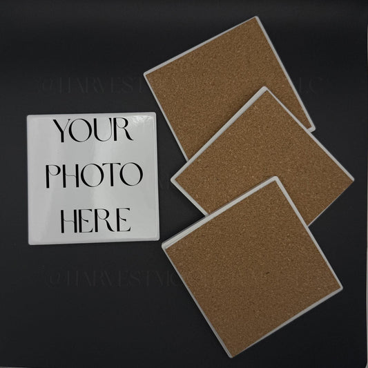 Personalized Photo Ceramic Coasters with Cork Backing Set of 4