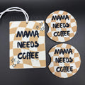 Mama Needs Coffee Car Accessory Set | Air Freshener Freshie and Car Coaster Bundle