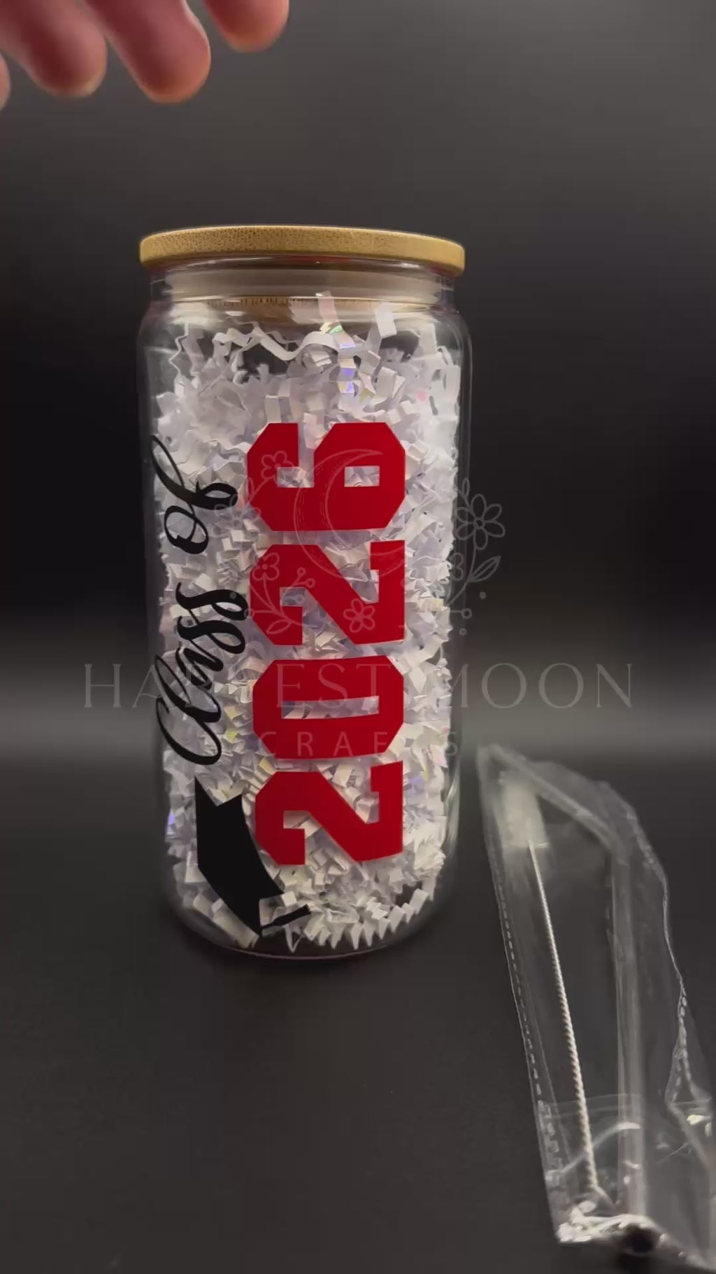 Personalized Class of 2026 Graduation Gift Custom Glass Can with Bamboo Lid & Straw